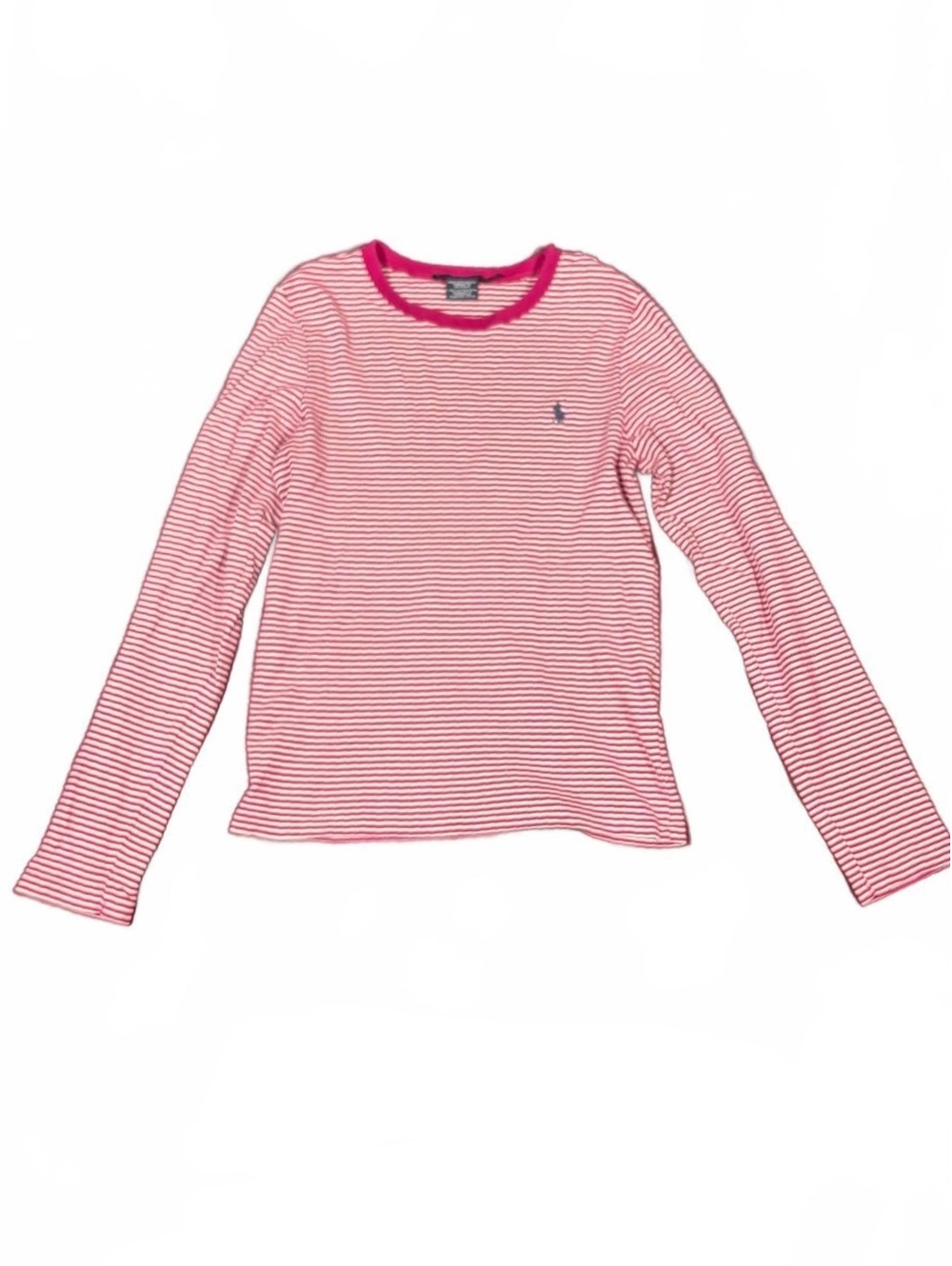VTG Y2K Ralph Lauren Sport Pink Striped Ribbed Long Sleeve L Pony Logo Preppy